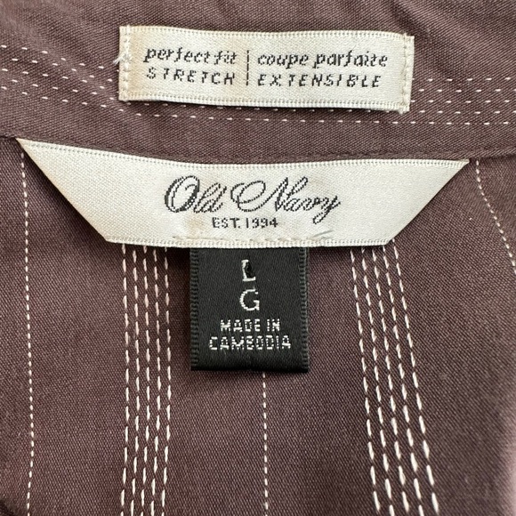 VTG Old Navy pin stripe fitted dress  shirt brown collared long sleeves SZ L EUC - Picture 4 of 8